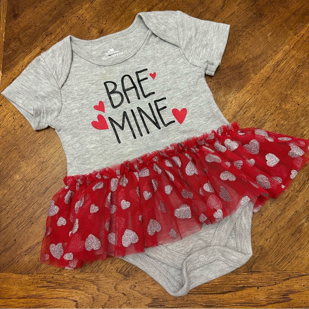 Baby Girl 6-9 Month BAE MINE Valentine’s Onesie W/Attached Tutu By Celebrate!